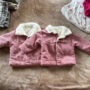 Twin Girls Pink Corduroy Jacket with Sherpa Lining